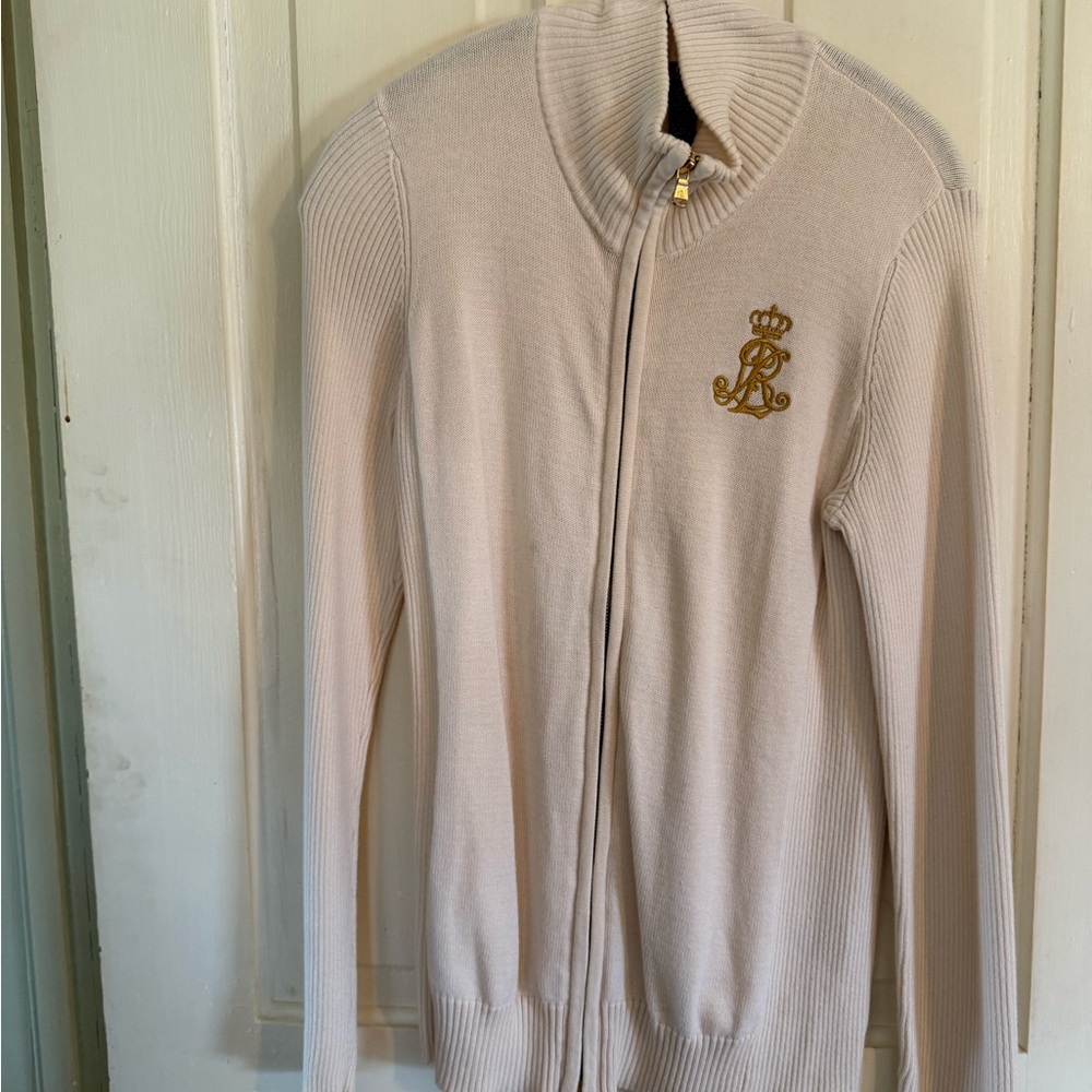 Ralph Lauren Zip-Up Sweater with Gold Emblem